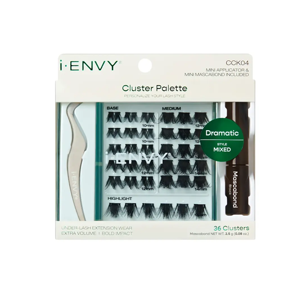 KISS Cluster Palette Kit - Refillable DIY Underlash Extension Palette with 36 Lash Clusters Dramatic