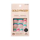 Kiss Gold Finger Press On Toenails for Wide Fit 24 Trendy Gel Toe Nails with Glue