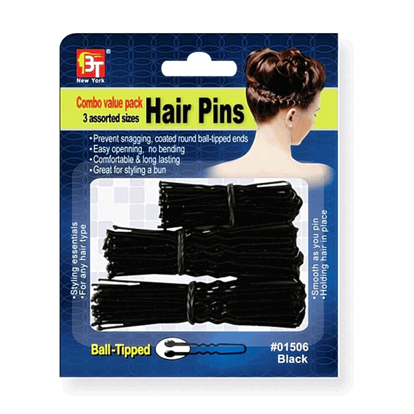 Beauty Town Hair Pins - 3 Sizes - Ball Tip - Black - 01506