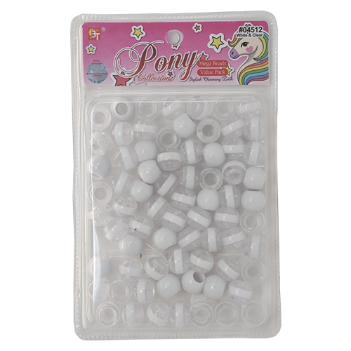 Beauty Town Mega White Striped Round Beads Value Pack White & Clear