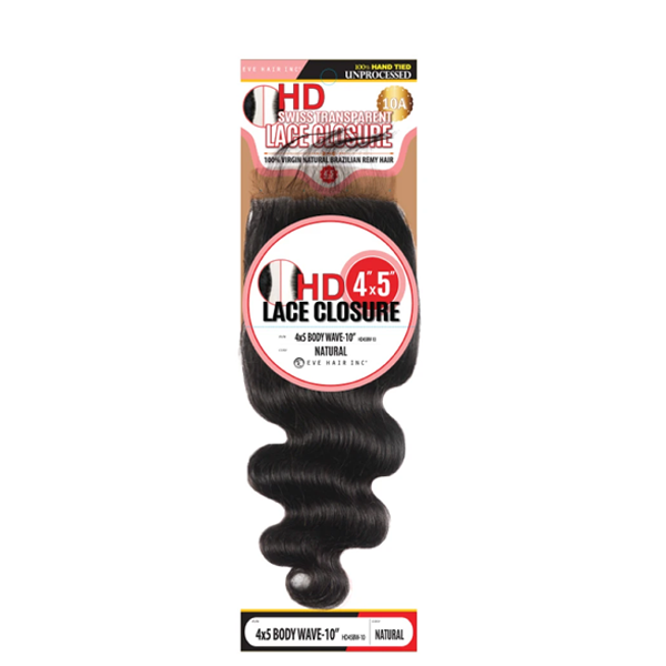 Eve Hair HD SWISS LACE CLOSURE 4X5 BODY WAVE  N NLACK