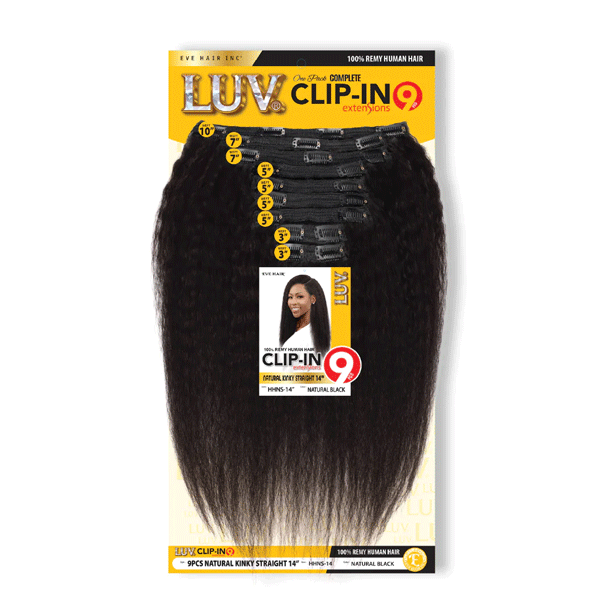 Eve Hair Luv Clip - In  100% Human Hair - 9Pcs Natural Kinky Straight 18''