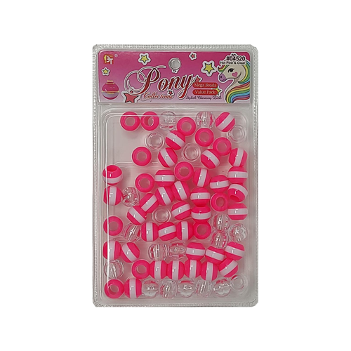Beauty Town Mega With Striped Round Beads Hot Pink & Clear