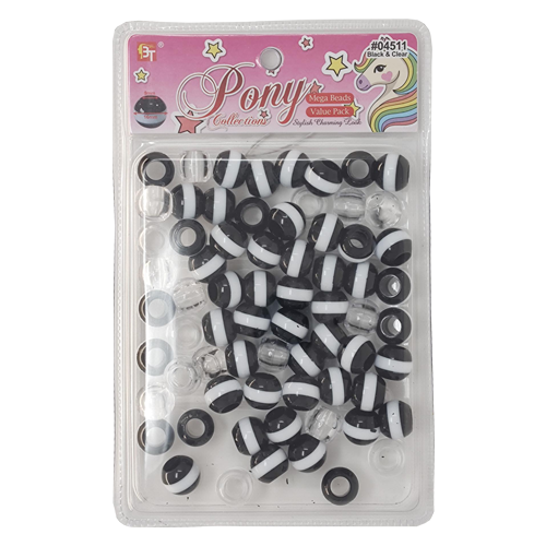 Beauty Town Mega White Striped Round Beads Value Pack Black & Clear