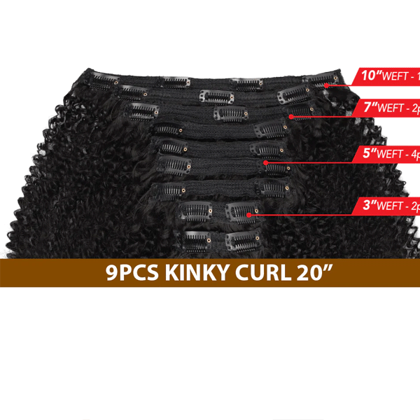 Eve Hair Scarlet Clip In Extensions - 9 PCS - Kinky Curly - Human Blend